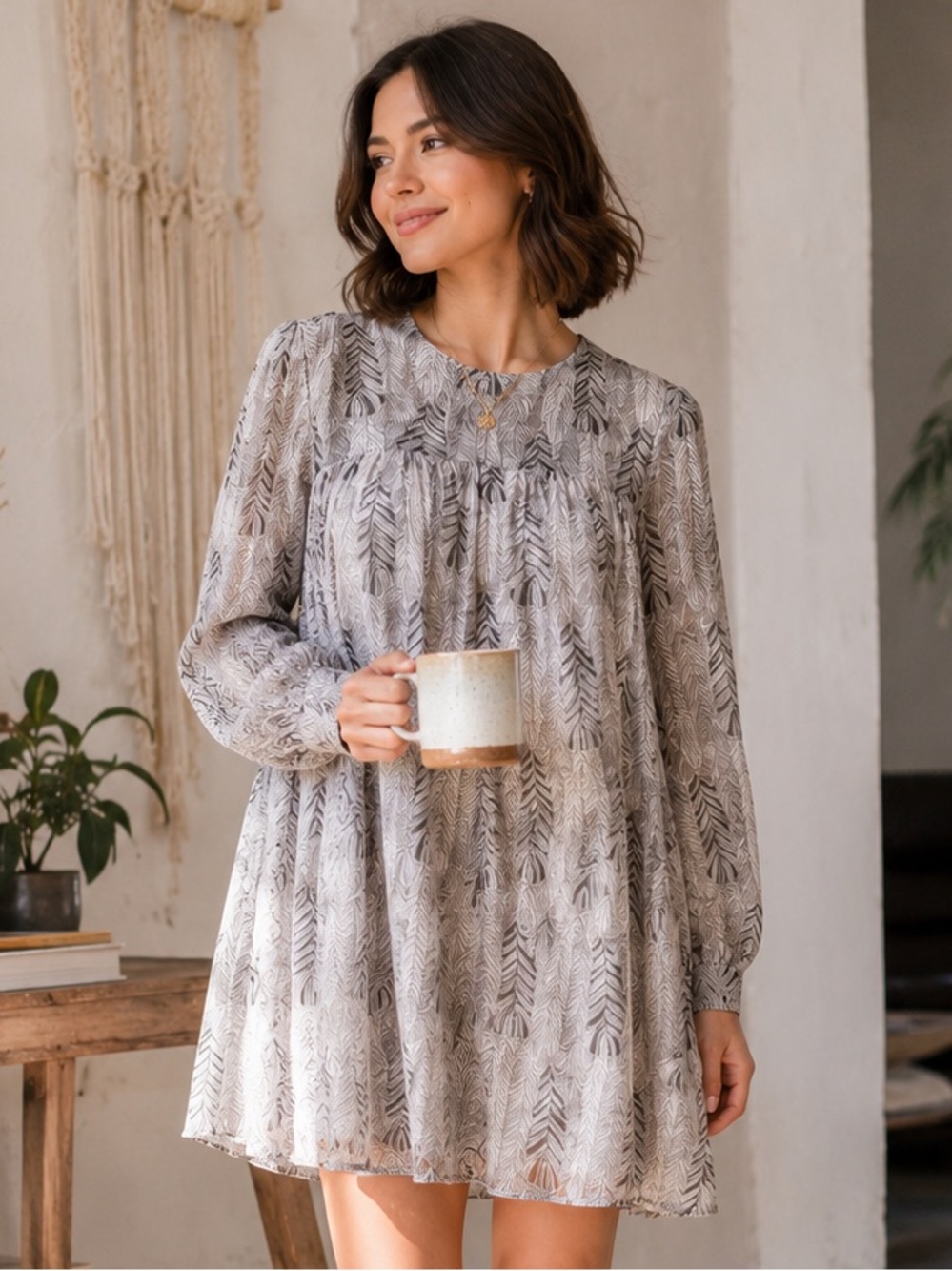 NWT! ANTIK BATIK silk feather print dress, M.